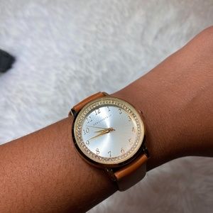 Faux Leather Rhinestone Analog Watch